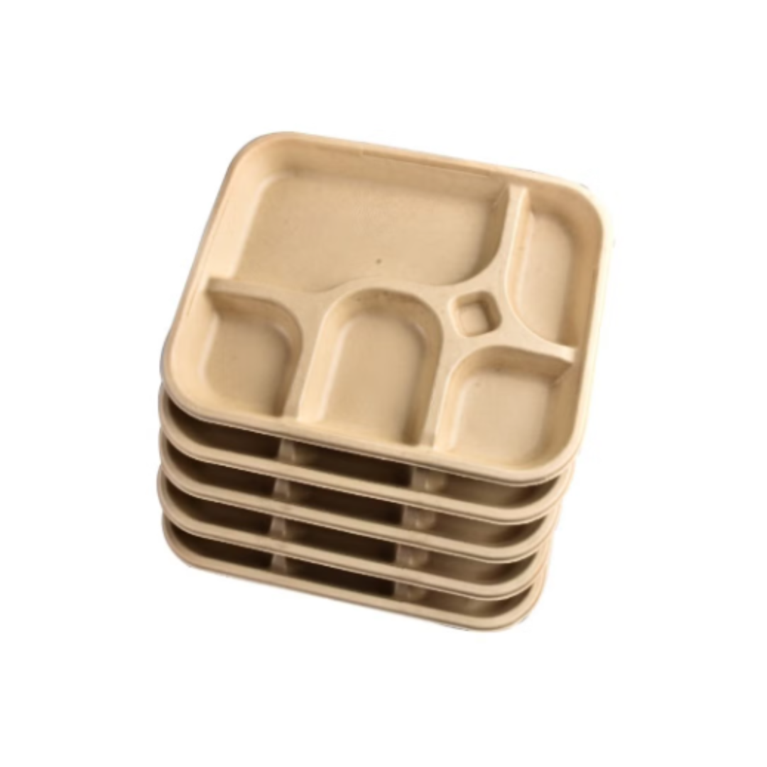 Chuk 5CP Sugarcane Bagasse Plates – 5-Compartment, Biodegradable, Pack of 25 for Parties & Catering