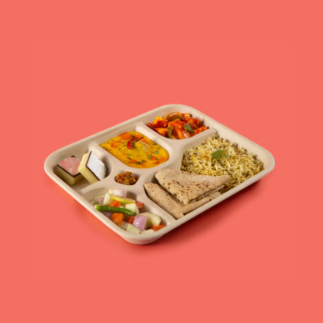 Chuk 5CP Sugarcane Bagasse Plates – 5-Compartment, Biodegradable, Pack of 25 for Parties & Catering