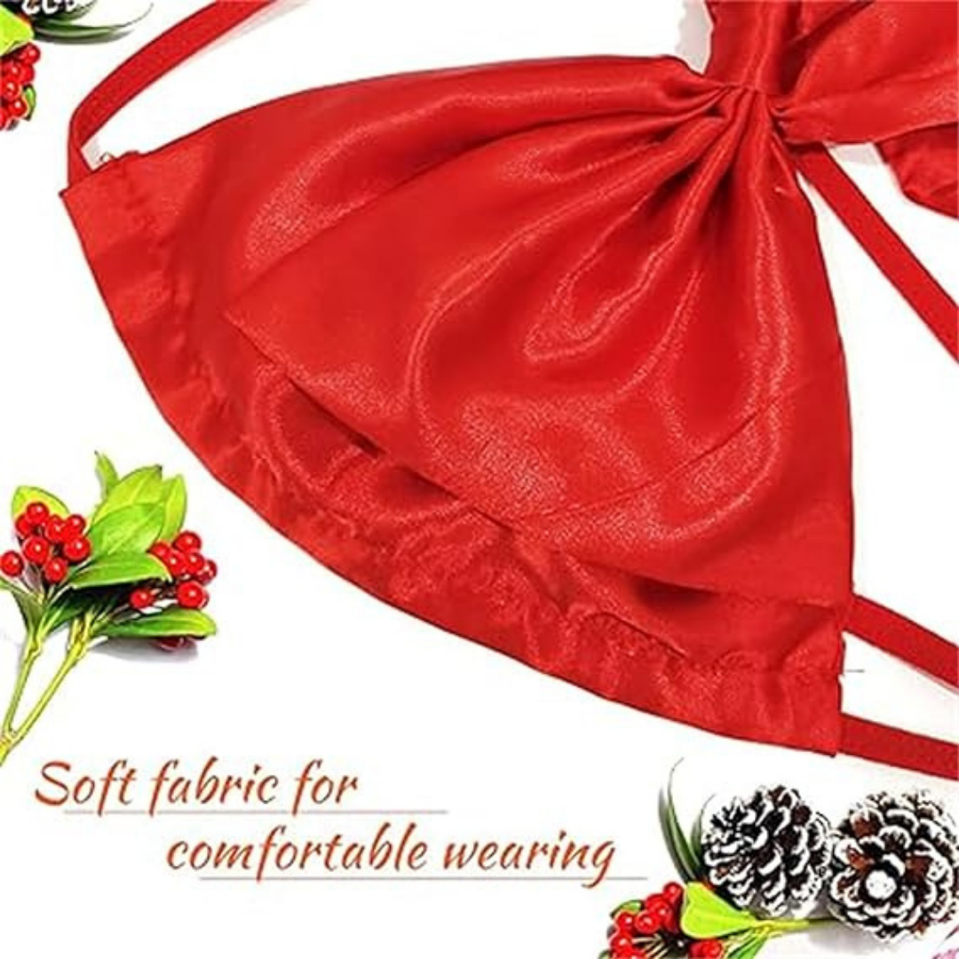 Women’s Sexy Satin Lingerie Set (One Size)– RED Bow Tie Babydoll Cosplay Teddy Body Suit | Sleepwear