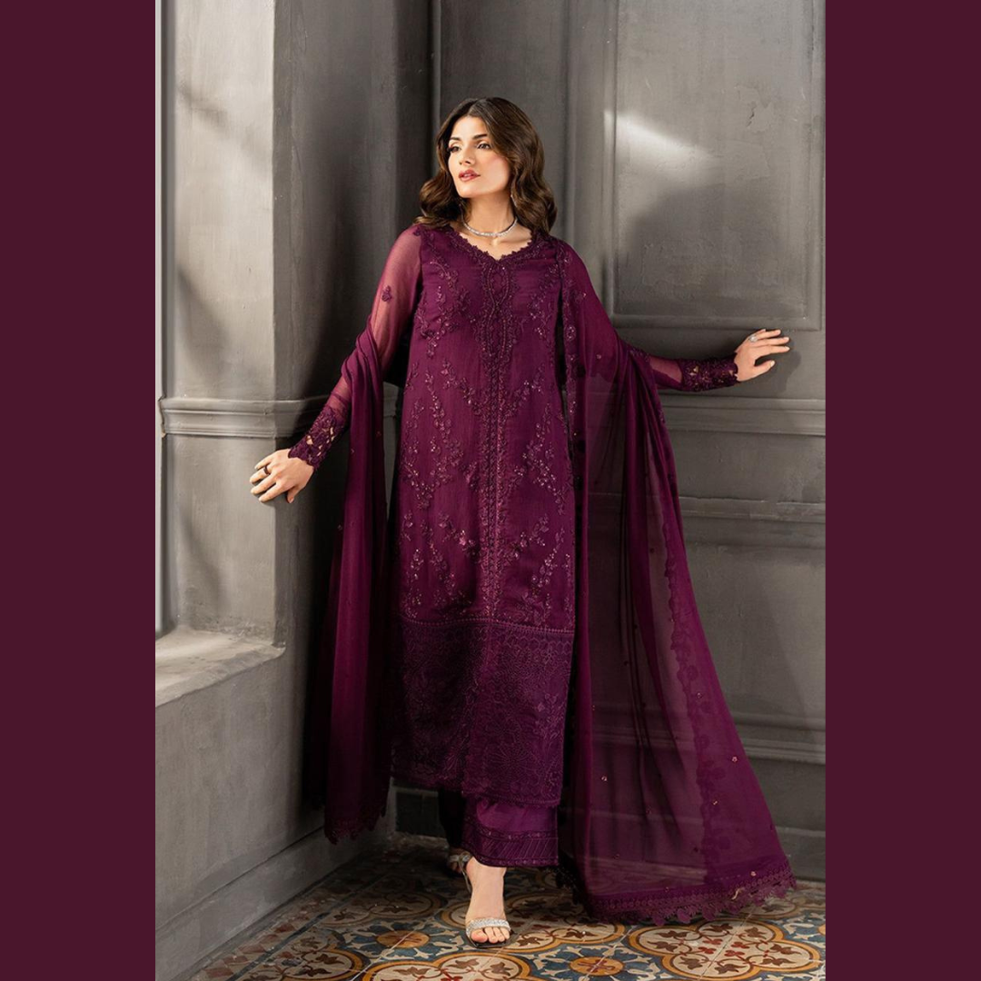 Azure Chiffon Premium Wedding Edition 3PC Unstitched Embroidered Suits – Exclusive Collection Replica (Pack of 6) Wholesale Price for Dealers & Resellers