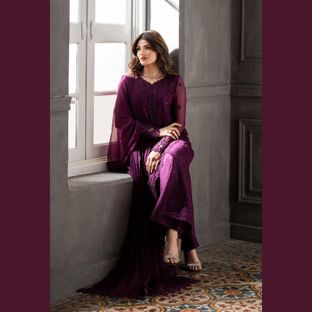 Azure Chiffon Premium Wedding Edition 3PC Unstitched Embroidered Suits – Exclusive Collection Replica (Pack of 6) Wholesale Price for Dealers & Resellers