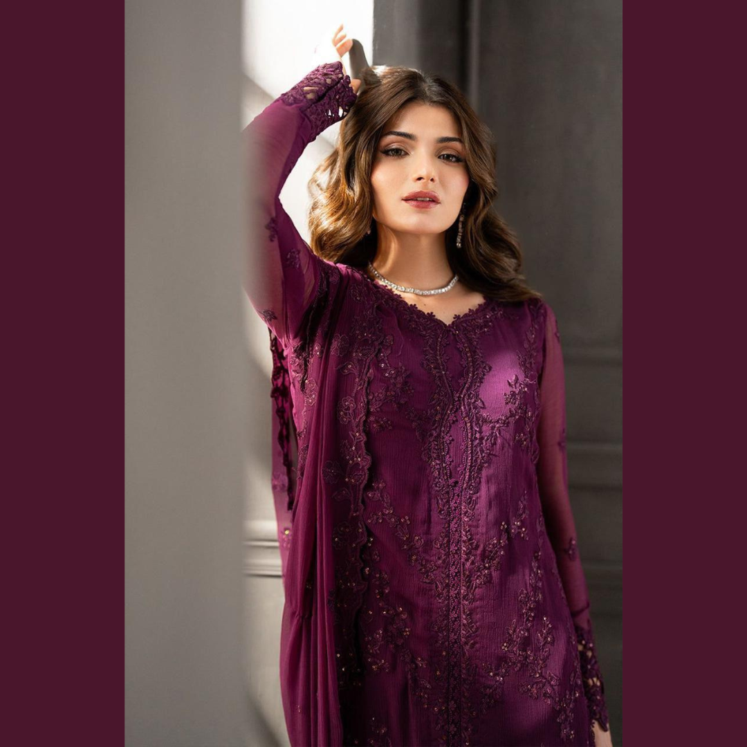 Azure Chiffon Premium Wedding Edition 3PC Unstitched Embroidered Suits – Exclusive Collection Replica (Pack of 6) Wholesale Price for Dealers & Resellers