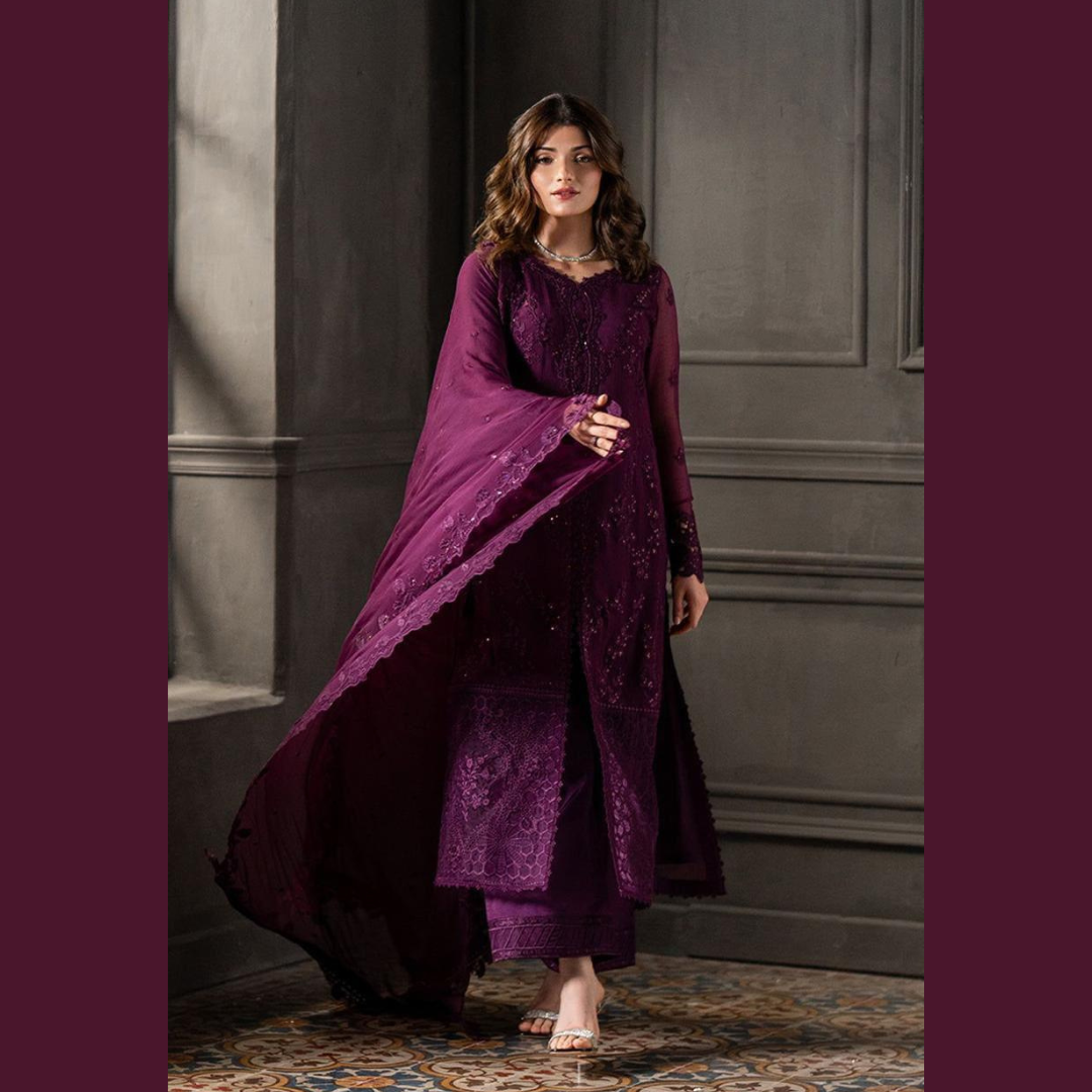 Azure Chiffon Premium Wedding Edition 3PC Unstitched Embroidered Suits – Exclusive Collection Replica (Pack of 6) Wholesale Price for Dealers & Resellers