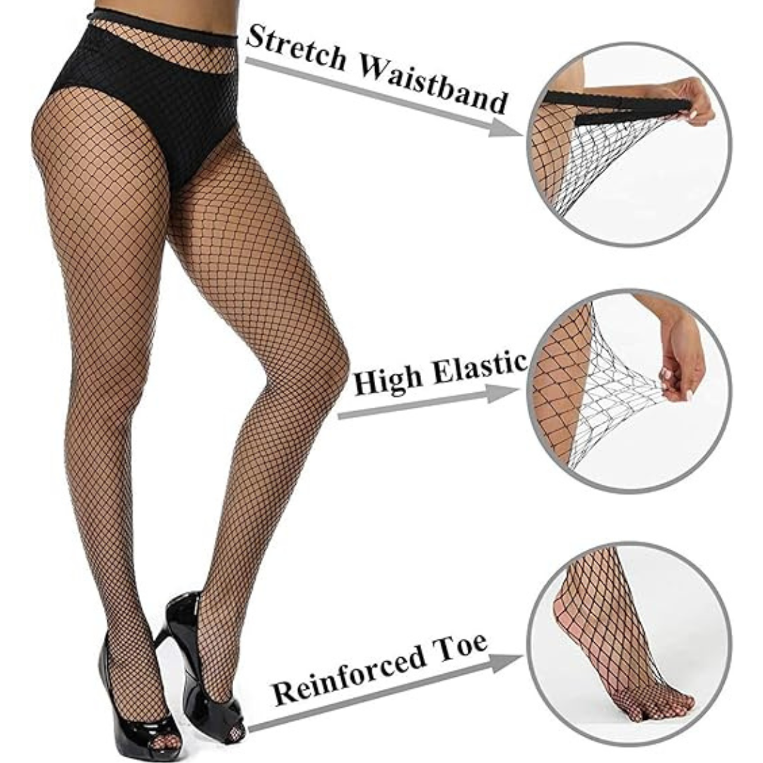 Pure Material Women's/Girl's Pantyhose Fishnet Stockings, Free Size, Black Color