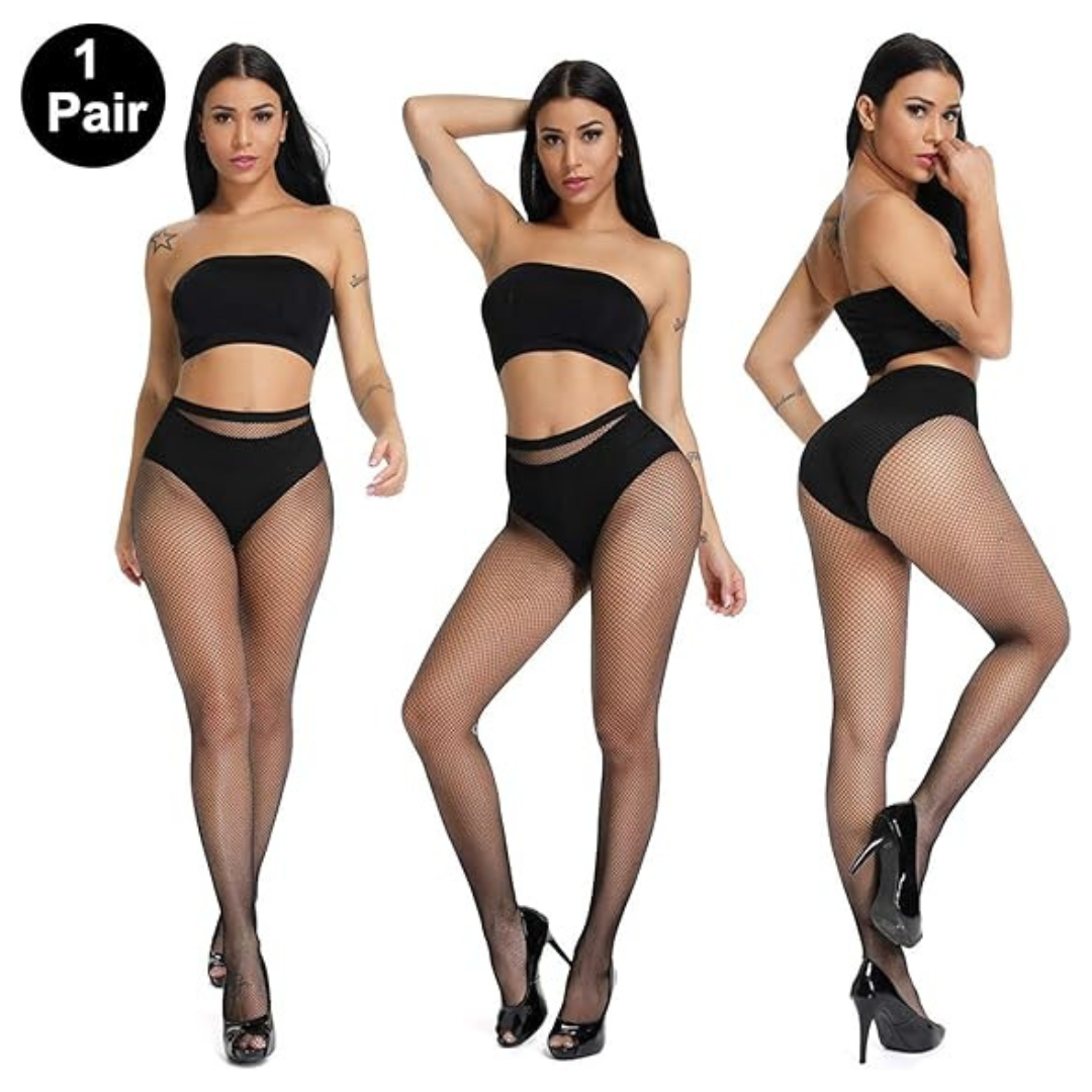 Pure Material Women's/Girl's Pantyhose Fishnet Stockings, Free Size, Black Color
