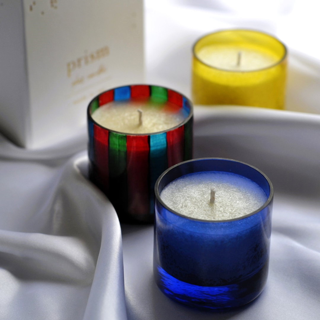 Prism Glass Candles Set 1 – Festive Tri Candle Collection with 12-Hour Burn Time | Dimensions 26 × 10 × 7 cm