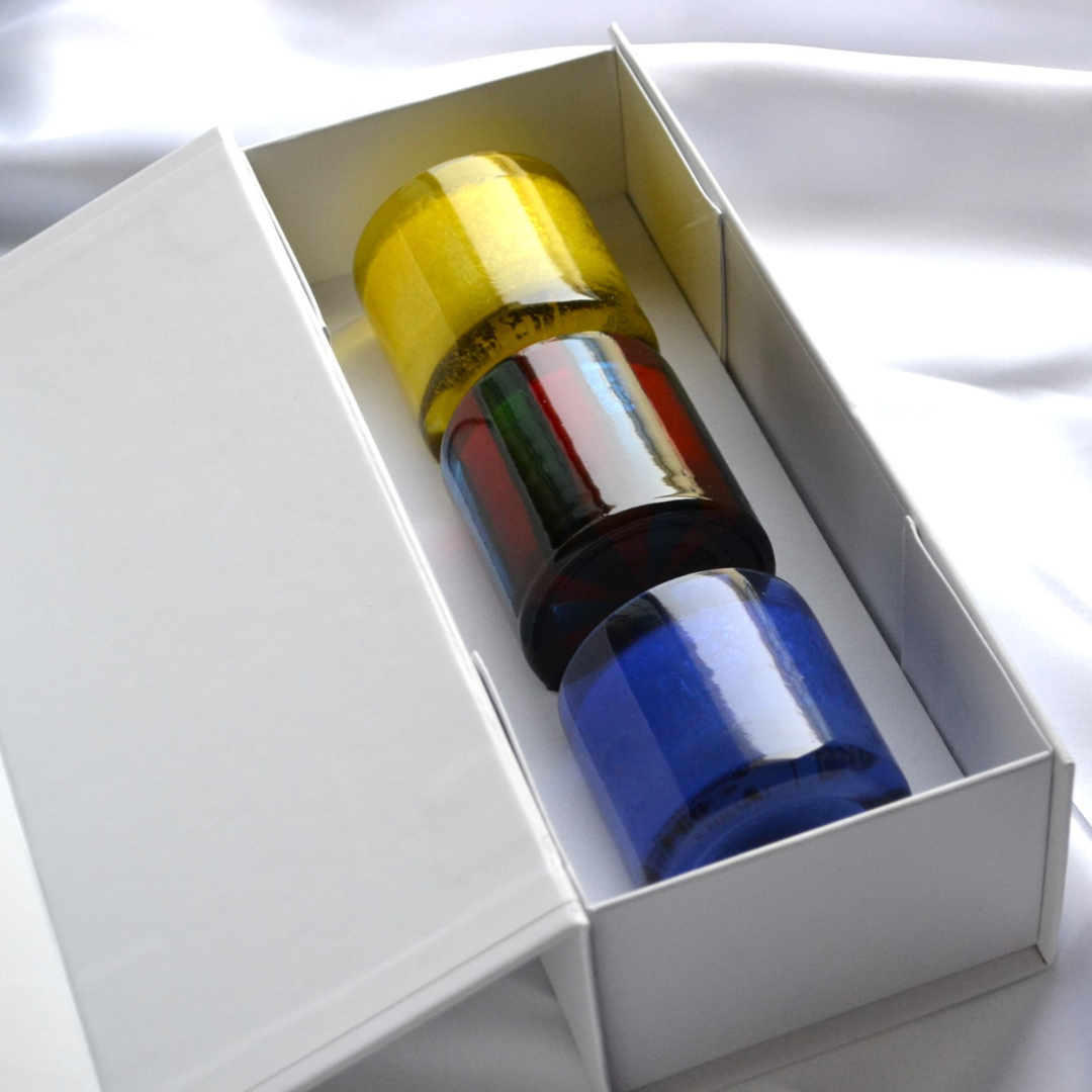 Prism Glass Candles Set 1 – Festive Tri Candle Collection with 12-Hour Burn Time | Dimensions 26 × 10 × 7 cm