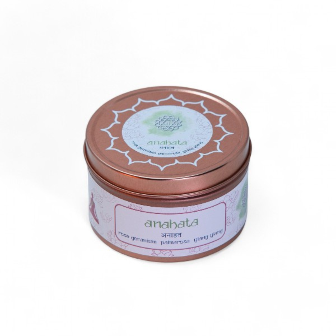 Chakra Meditation Candle - Anahata (Heart) Chakra Candle | Green Tin Candle with 30-Hour Burn Time | Height 5.2 cm, Diameter 8 cm, Weight 0.2 kg