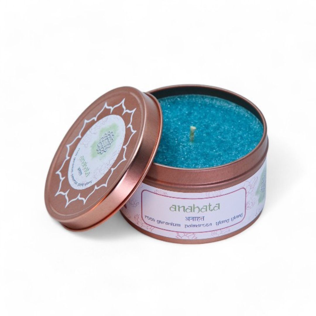 Chakra Meditation Candle - Anahata (Heart) Chakra Candle | Green Tin Candle with 30-Hour Burn Time | Height 5.2 cm, Diameter 8 cm, Weight 0.2 kg