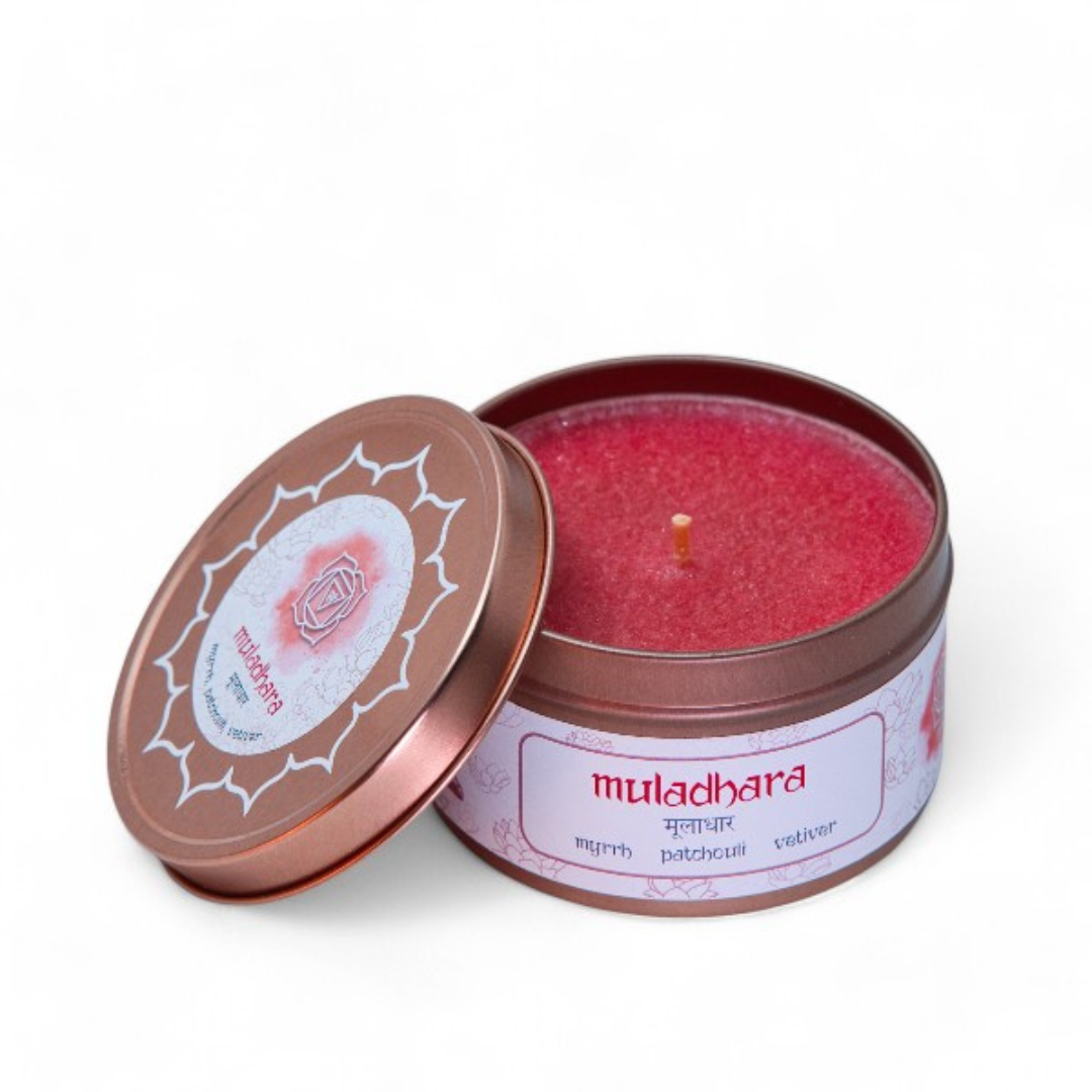 Chakra Meditation Candle - Muladhara (Root) Chakra Candle – Grounding Energy with 30-Hour Burn Time | Red Tin, 5.2 × 8 cm, 0.2 kg
