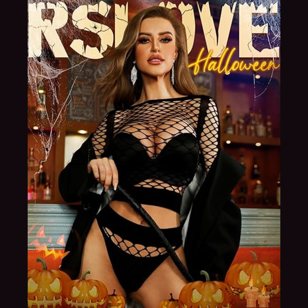 Women’s Long Sleeve Lingerie – Sexy Mesh Fishnet See-Through Bodysuit