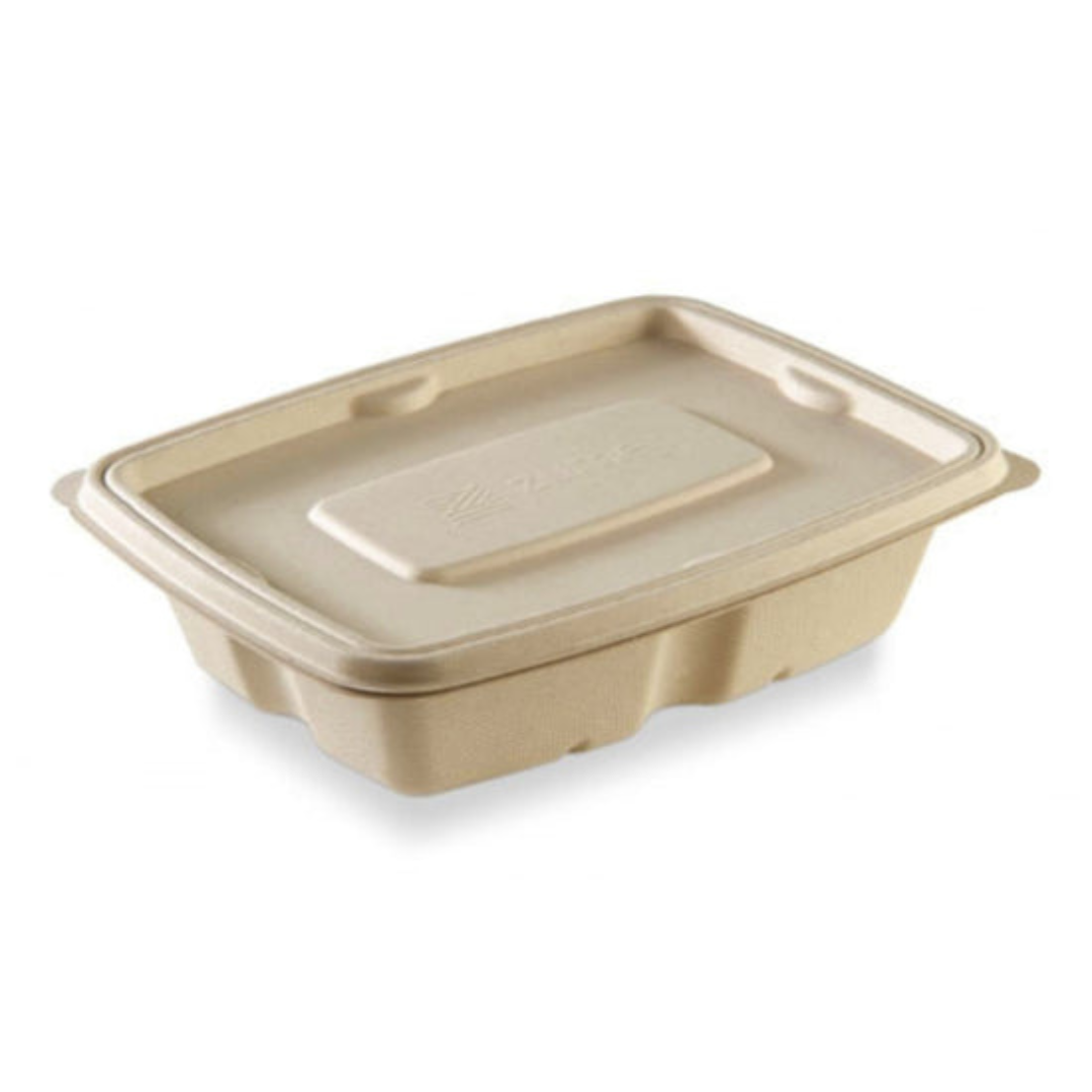 300 PCs of 500ml Rectangular Biodegradable Bagasse Containers with Lid – Eco-Friendly, Anti-Leak & Disposable | Size: Length 18 cm × Breadth 14 cm × Height 4.5 cm | Shape: Rectangular | Color: Natural Brown | Category: Containers