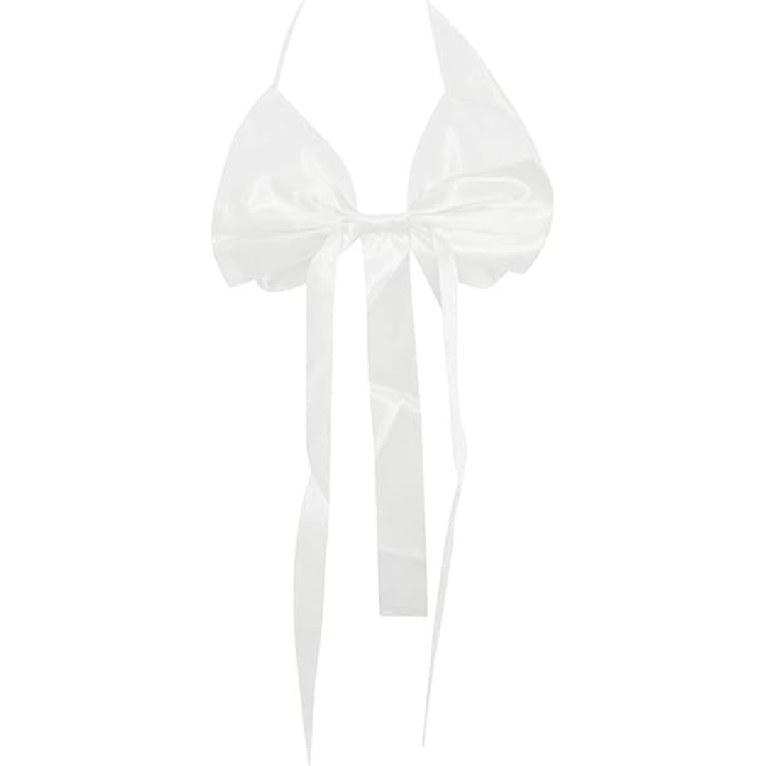 Women’s Sexy Satin White Lingerie Set (One Size)– RED Bow Tie Babydoll Cosplay Teddy Body Suit | Sleepwear