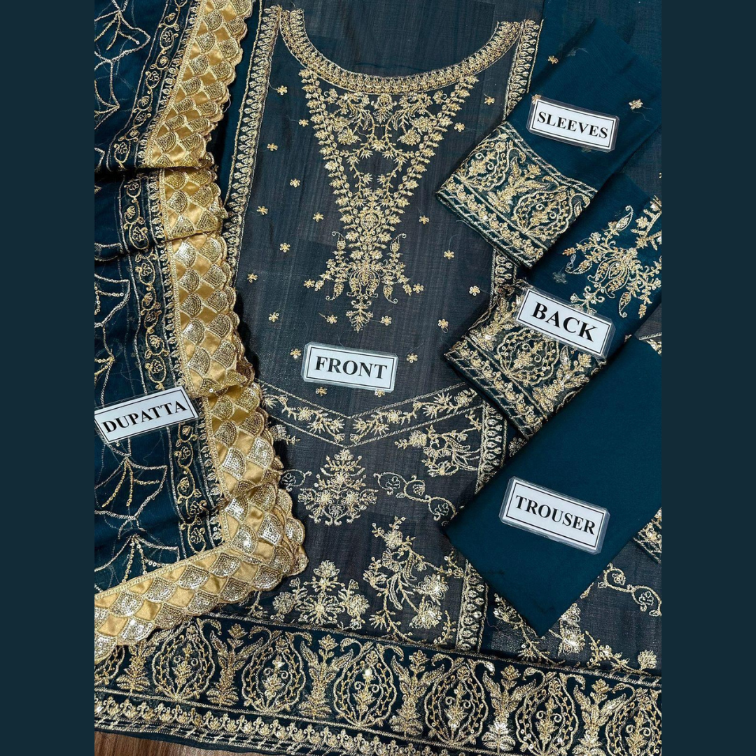 AZURE Chiffon 3PC Embroidered Wedding Edition Suit – Premium Heavy Embroidered Collection (Pack of 6) Wholesale Price for Dealers & Resellers
