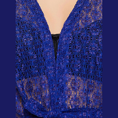 Clovia royal blue sheer lace robe for women with waist belt and long sleeves