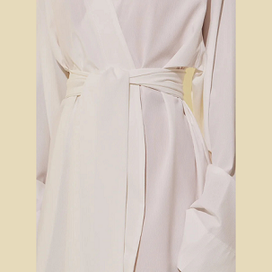 Long Sleeve White Robe with Belted Tie for Ladies