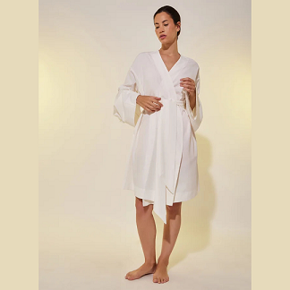 Long Sleeve White Robe with Belted Tie for Ladies
