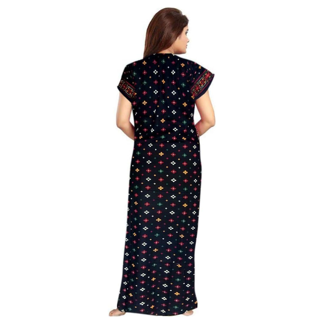 Women's Cotton Printed Maxi Night Gown Nighty (Black_Free Size) Fit For Every Girl