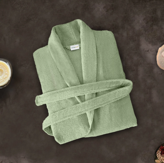 Premium 100% Pure Cotton Terry Bathrobe with Pockets, 5 Colors One Size Fits All with Free Bath Slippers