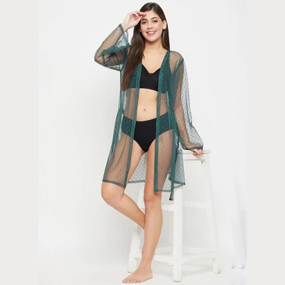 Sheer Green Robe with Tie Belt – Elegant Women’s Loungewear