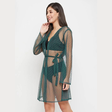 Sheer Green Robe with Tie Belt – Elegant Women’s Loungewear