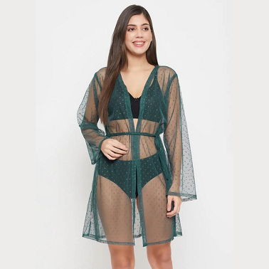 Sheer Green Robe with Tie Belt – Elegant Women’s Loungewear