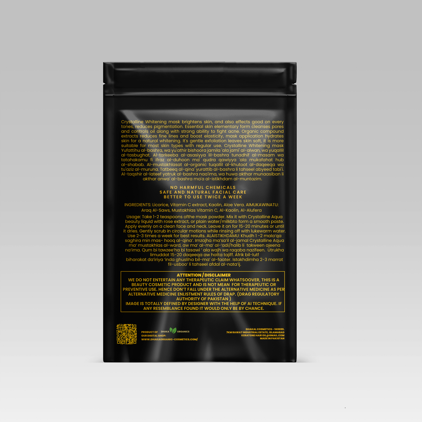 Dhaka organics Whitening Mask – Fades Dark Spots, Brightens Dull Skin & Fights Acne_brochure