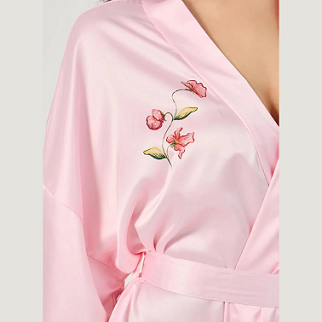 Pink Satin Floral Lace Tie-Up Robe – Elegant Women’s Sleepwear