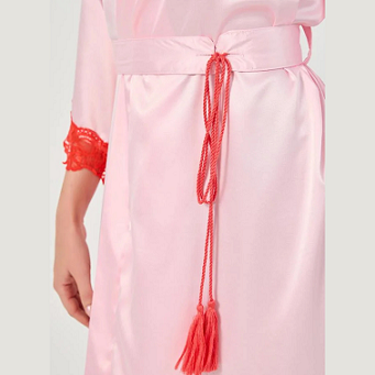 Pink Satin Floral Lace Tie-Up Robe – Elegant Women’s Sleepwear