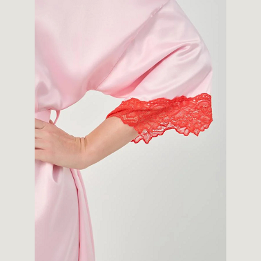 Pink Satin Floral Lace Tie-Up Robe – Elegant Women’s Sleepwear