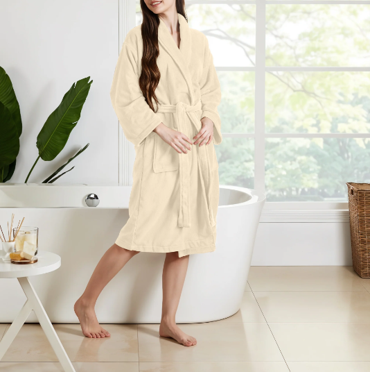 Premium 100% Pure Cotton Terry Bathrobe with Pockets, 5 Colors One Size Fits All with Free Bath Slippers