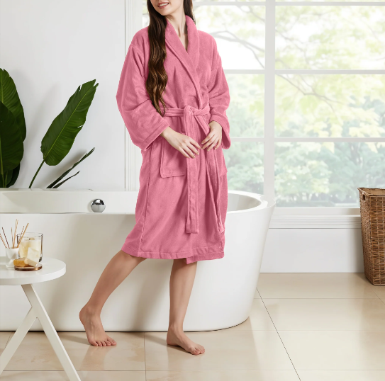 Premium 100% Pure Cotton Terry Bathrobe with Pockets, 5 Colors One Size Fits All with Free Bath Slippers