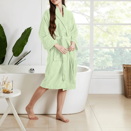Premium 100% Pure Cotton Terry Bathrobe with Pockets, 5 Colors One Size Fits All with Free Bath Slippers