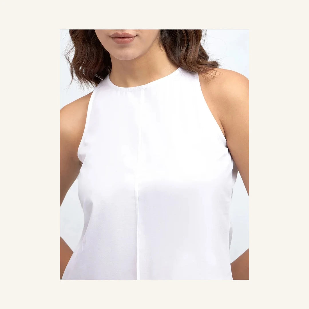 white sleeveless round neck a-line mini dress for women