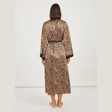 Satin Leopard Print Contrast Edge Robe – Luxury Sleepwear for Ladies