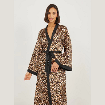 Satin Leopard Print Contrast Edge Robe – Luxury Sleepwear for Ladies