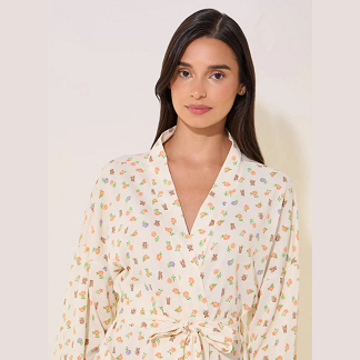Printed Long Sleeve Waist Tie-Up Robe – Soft Loungewear for Women