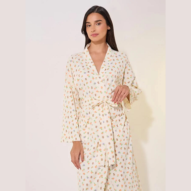 Printed Long Sleeve Waist Tie-Up Robe – Soft Loungewear for Women