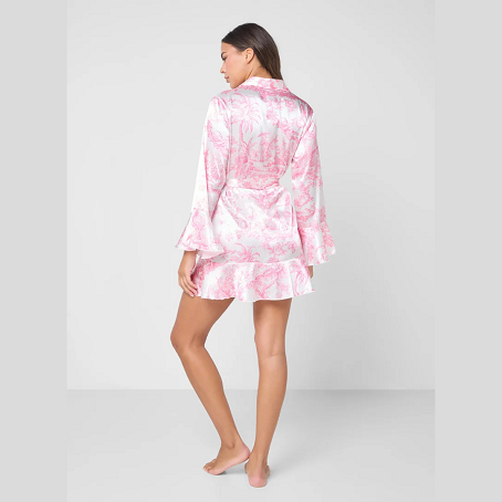 Ginger Pink Satin Printed Robe with Belt – Luxury Women’s Loungewear