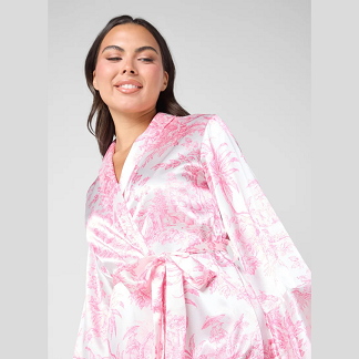 Ginger Pink Satin Printed Robe with Belt – Luxury Women’s Loungewear