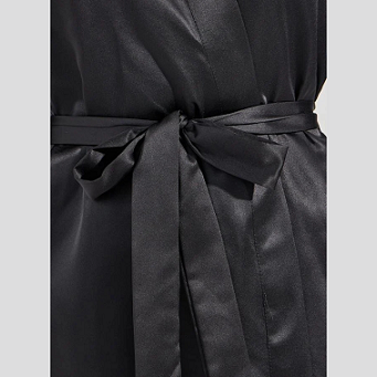 Styli Solid Satin Belted Robe – Black Comfort Fit Sleepwear for Women