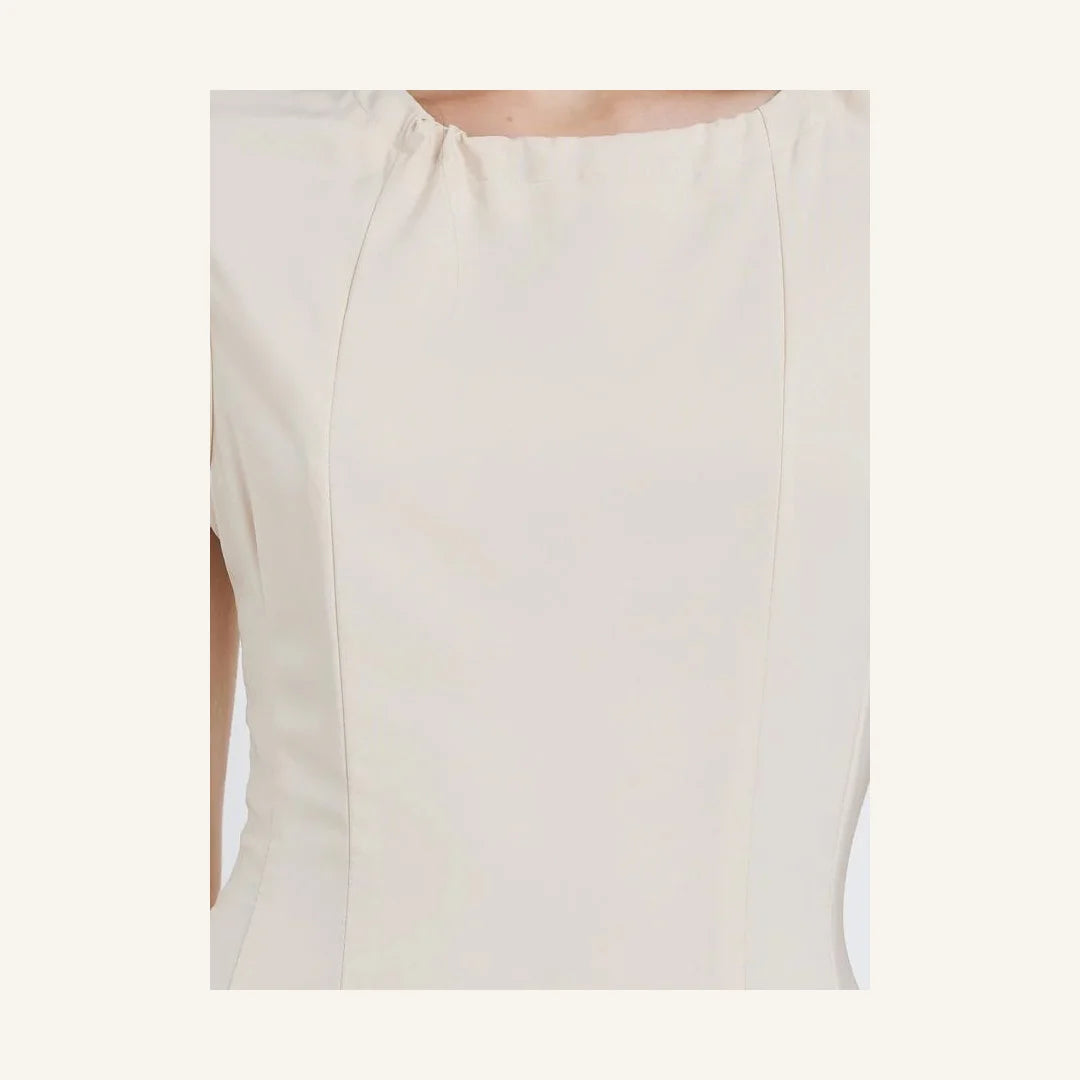 light beige sleeveless pleated a-line maxi dress for women