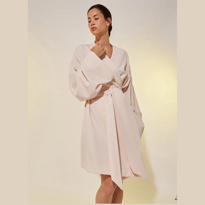 White Solid Long Sleeve Robe with Tie Belt – Soft Loungewear for Ladies