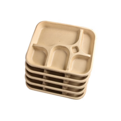 Chuk 5CP Sugarcane Bagasse Plates – 5-Compartment, Biodegradable, Pack of 25 for Parties & Catering
