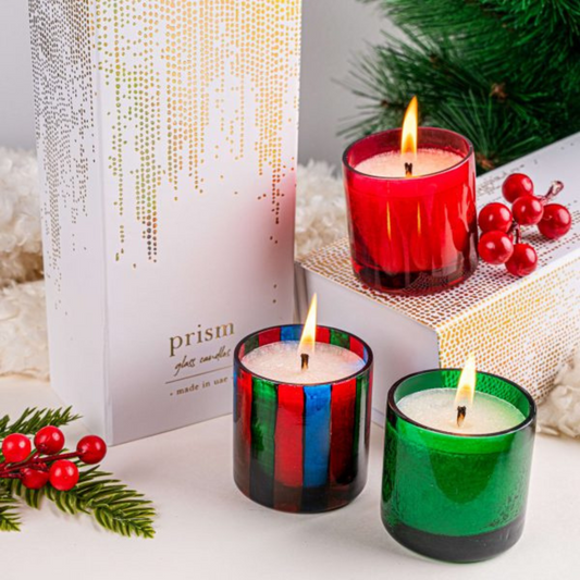 Prism Glass Candles Set 2 – Christmas Tri Candle Set with 12-Hour Burn Time | Dimensions 26 × 10 × 7 cm