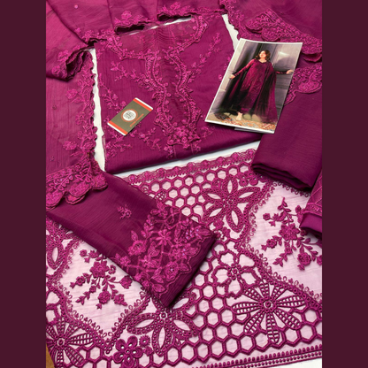 Azure Chiffon Premium Wedding Edition 3PC Unstitched Embroidered Suits – Exclusive Collection Replica (Pack of 6) Wholesale Price for Dealers & Resellers