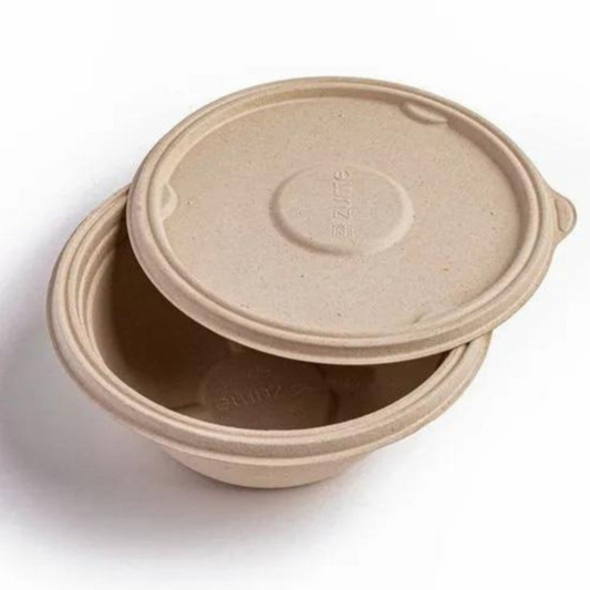 250 PCs of 1000ml Round Biodegradable Bagasse Containers with Lid – Eco-Friendly, Anti-Leak & Disposable | Size: Diameter 20 cm × Height 7 cm | Shape: Round | Color: Natural Brown | Category: Containers