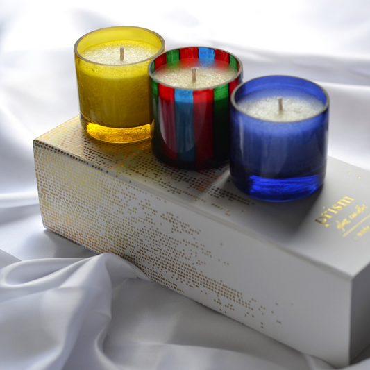 Prism Glass Candles Set 1 – Festive Tri Candle Collection with 12-Hour Burn Time | Dimensions 26 × 10 × 7 cm