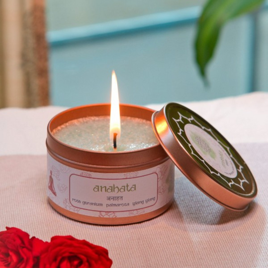 Chakra Meditation Candle - Anahata (Heart) Chakra Candle | Green Tin Candle with 30-Hour Burn Time | Height 5.2 cm, Diameter 8 cm, Weight 0.2 kg