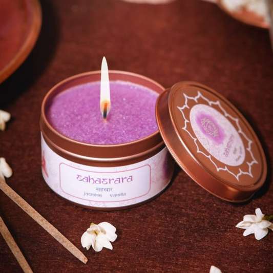 Sahasrara (Crown) Chakra Candle – Purple Tin Candle for Spiritual Connection & Enlightenment | Height 5.2 cm, Diameter 8 cm, Burn Time 30 Hours, Weight 0.2 kg